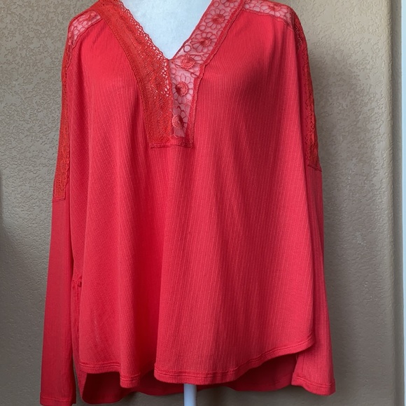NWT Free People rose crimson ‘Lola’ lace trim top, Medium - Picture 2 of 11
